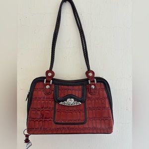 MC shoulder bag with faux crocodile and silver plated accents very sharp looking